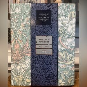 NWT William Morris At Home 3pc King Duvet Set Honeysuckle Tulip Sea Green Cotton